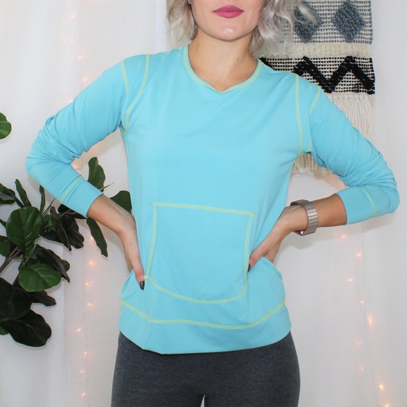 Athleta Tops - Athleta Mint & Green Stitch Pullover Sweatshirt